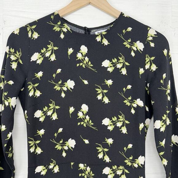 Reformation Floral Print Midi Dress Size 2 Black Floral Long Sleeve Cocktail - Picture 3 of 16